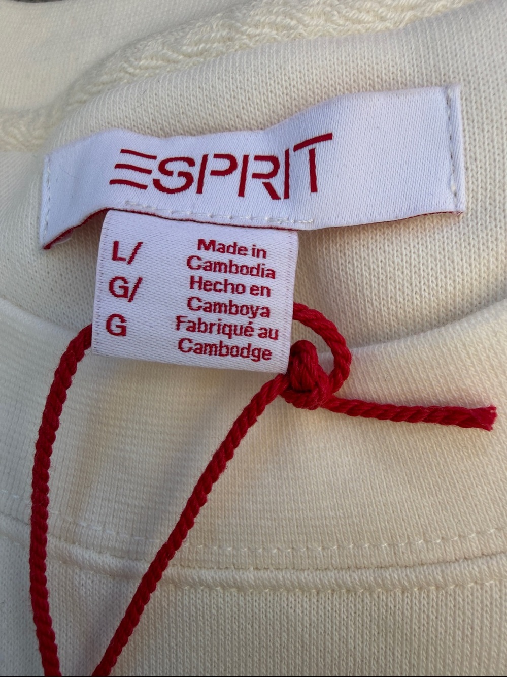NWT Esprit White Sweatshirt with Multicolor Embroidered Logo Costco - Picture 2 of 5